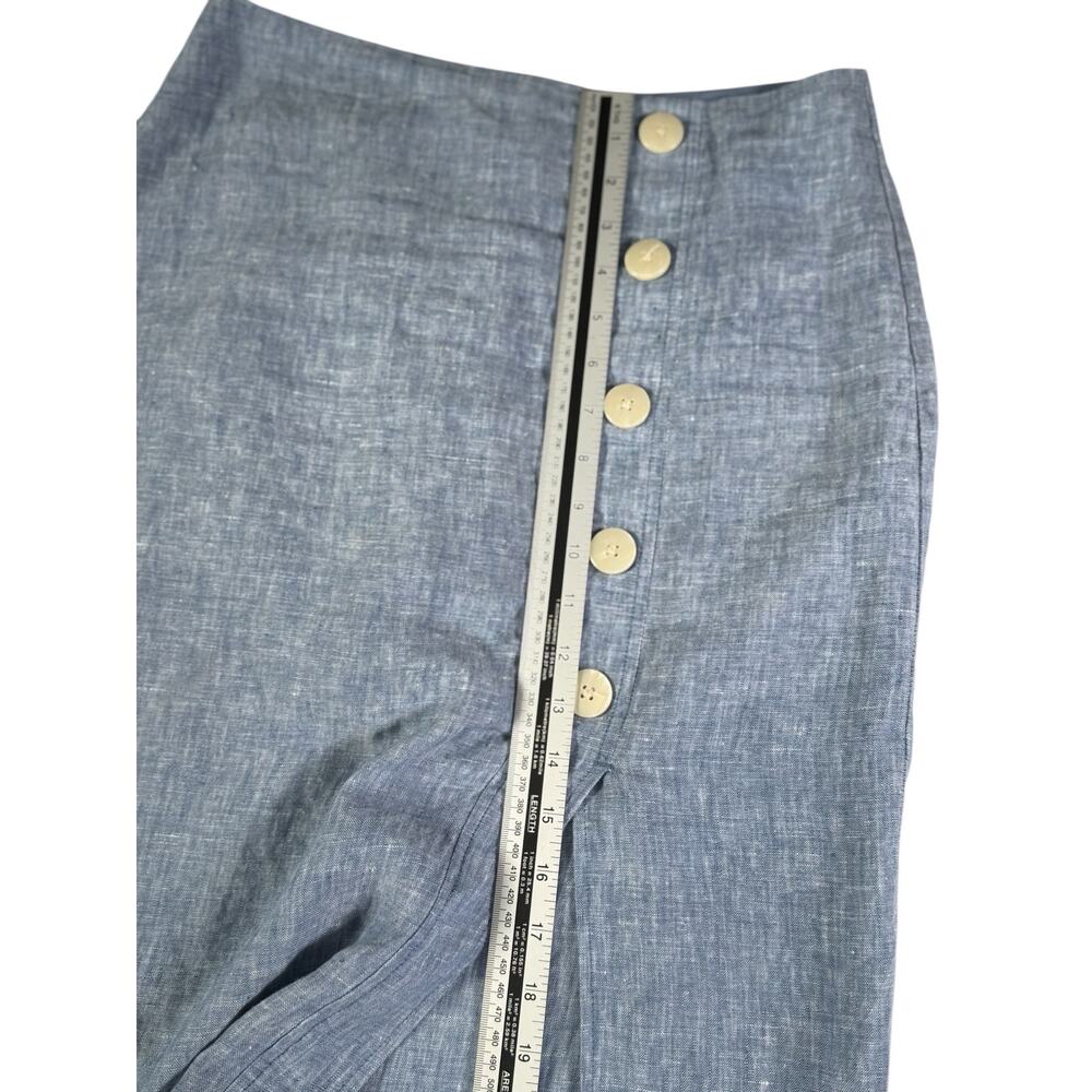 LOFT Linen Midi Skirt Size 2 Blue Botton Front Slit Summer Coastal Minimalist - Picture 7 of 12